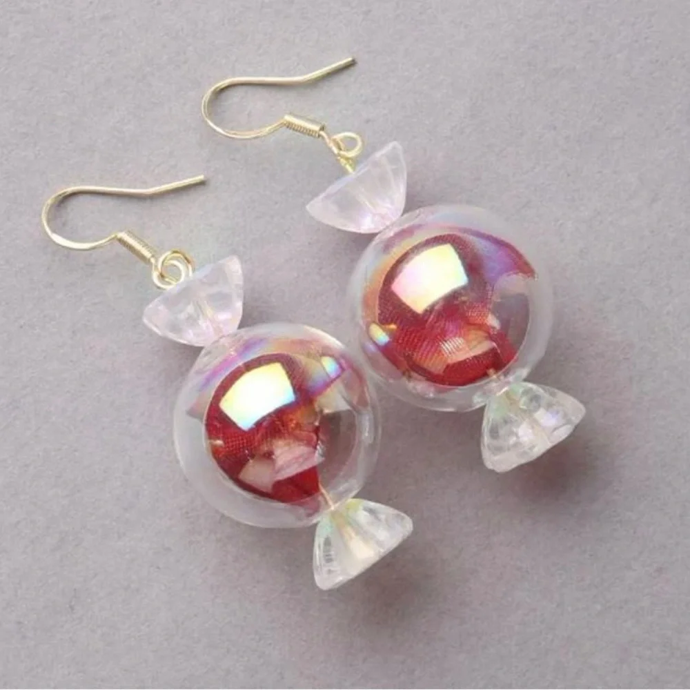 “Peppermint Discs” Wrapped Hard Candy Sweets Cinnamon Bon Bon Kawaii Red Earring